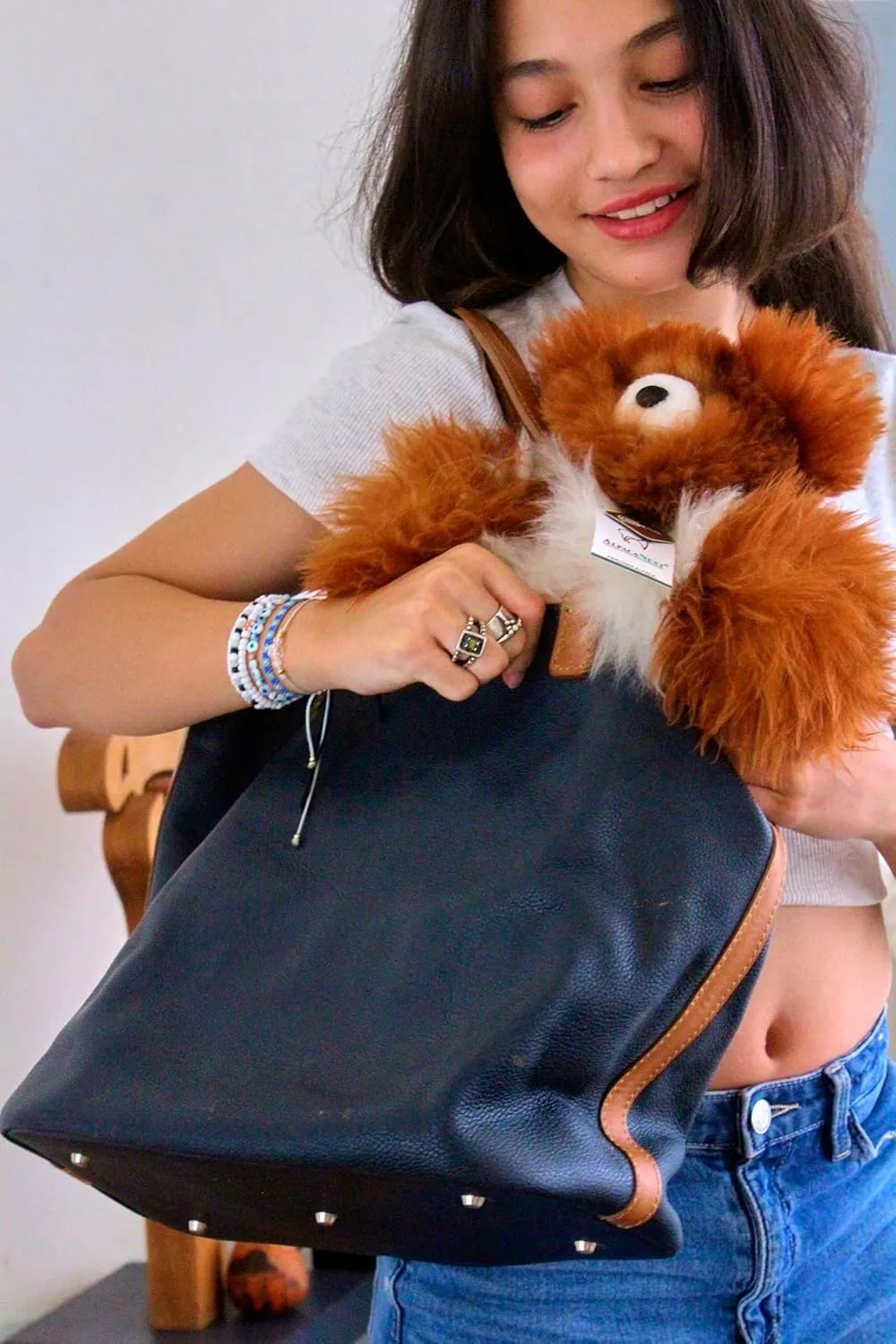 Soft and Cuddly Baby Alpaca Teddy Bears - 9 inch. Premium Alpaca Stuffed Animal Handmade on Genuine Alpaka Fur. Cute Bear (9 inches, Brown & White)