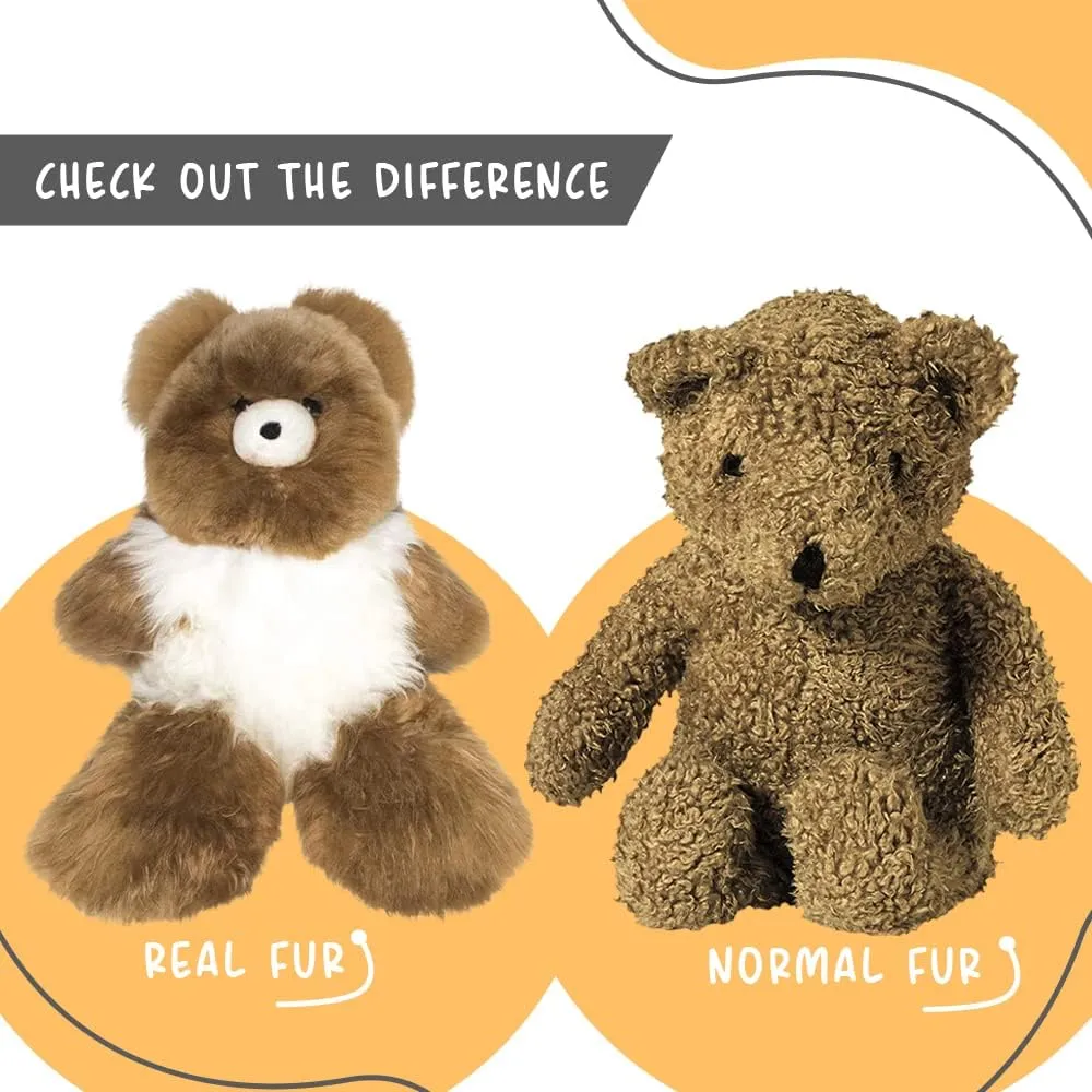 Soft and Cuddly Baby Alpaca Teddy Bears - 9 inch. Premium Alpaca Stuffed Animal Handmade on Genuine Alpaka Fur. Cute Bear (9 inches, Brown & White)