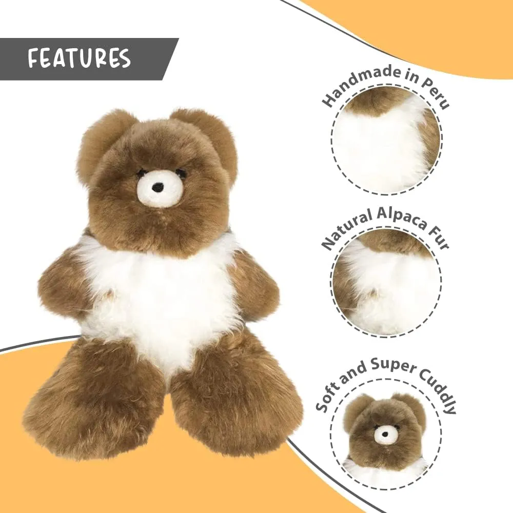 Soft and Cuddly Baby Alpaca Teddy Bears - 9 inch. Premium Alpaca Stuffed Animal Handmade on Genuine Alpaka Fur. Cute Bear (9 inches, Brown & White)