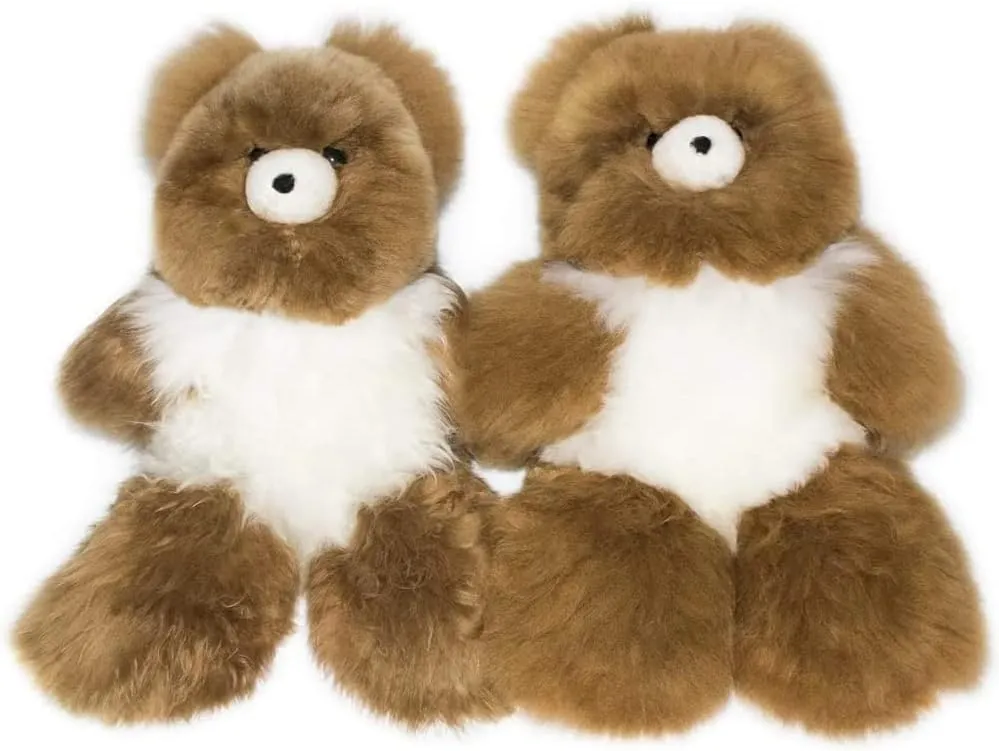 Soft and Cuddly Baby Alpaca Teddy Bears - 9 inch. Premium Alpaca Stuffed Animal Handmade on Genuine Alpaka Fur. Cute Bear (9 inches, Brown & White)