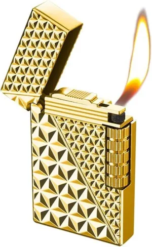 Soft Flame Metal Lighter Traditional Convenience Butane Lighter with Adjustable Flame Dial Vertical Fire Roller Flint Wheel Classic Drawing Lighter(Gold-1)