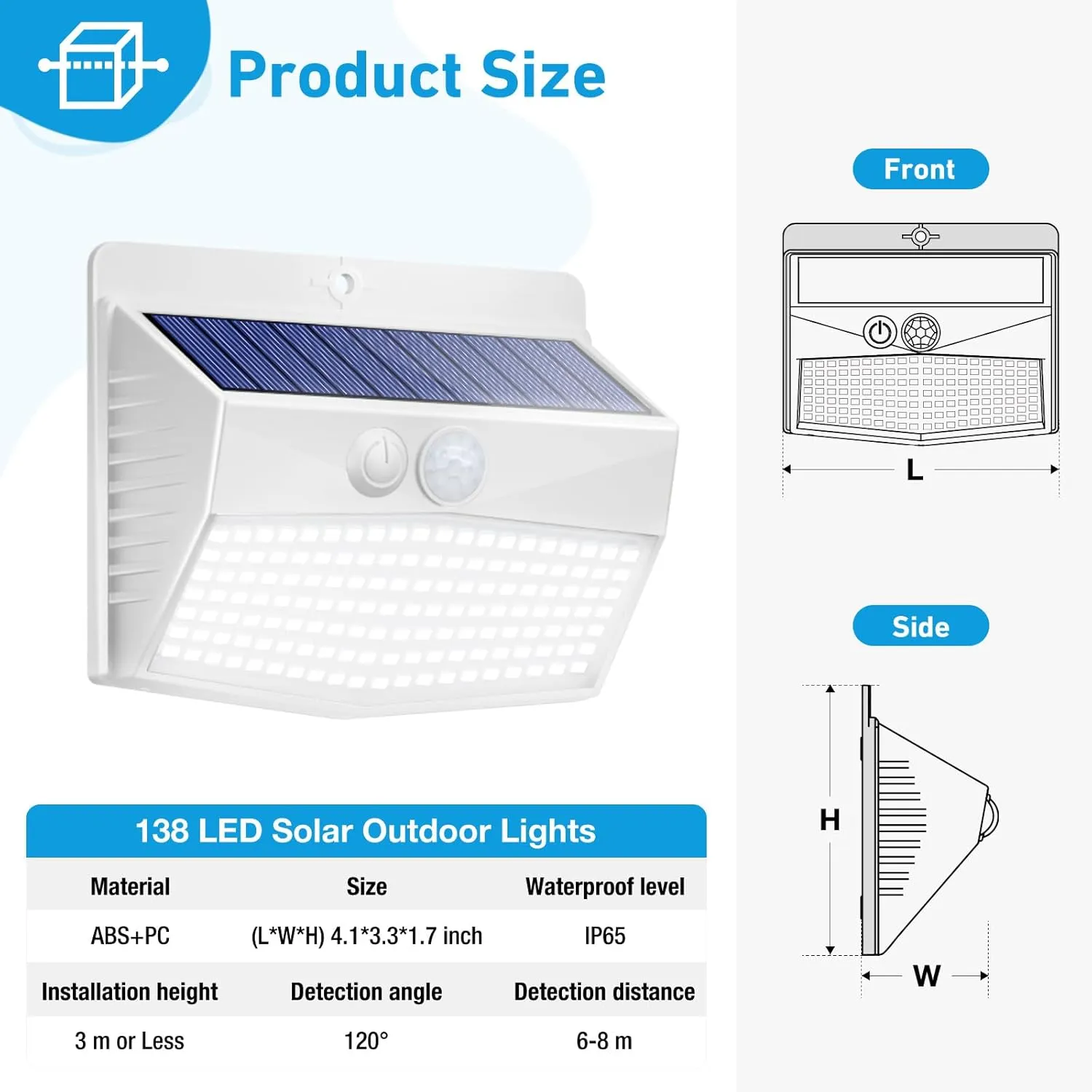 Solar Lights Outdoor Motion Sensor [138 LED/6 Packs] Solar Security Light with 3 Lighting Modes Wall Lights Waterproof Solar Powered Lights for Garden Fence Yard Deck, White