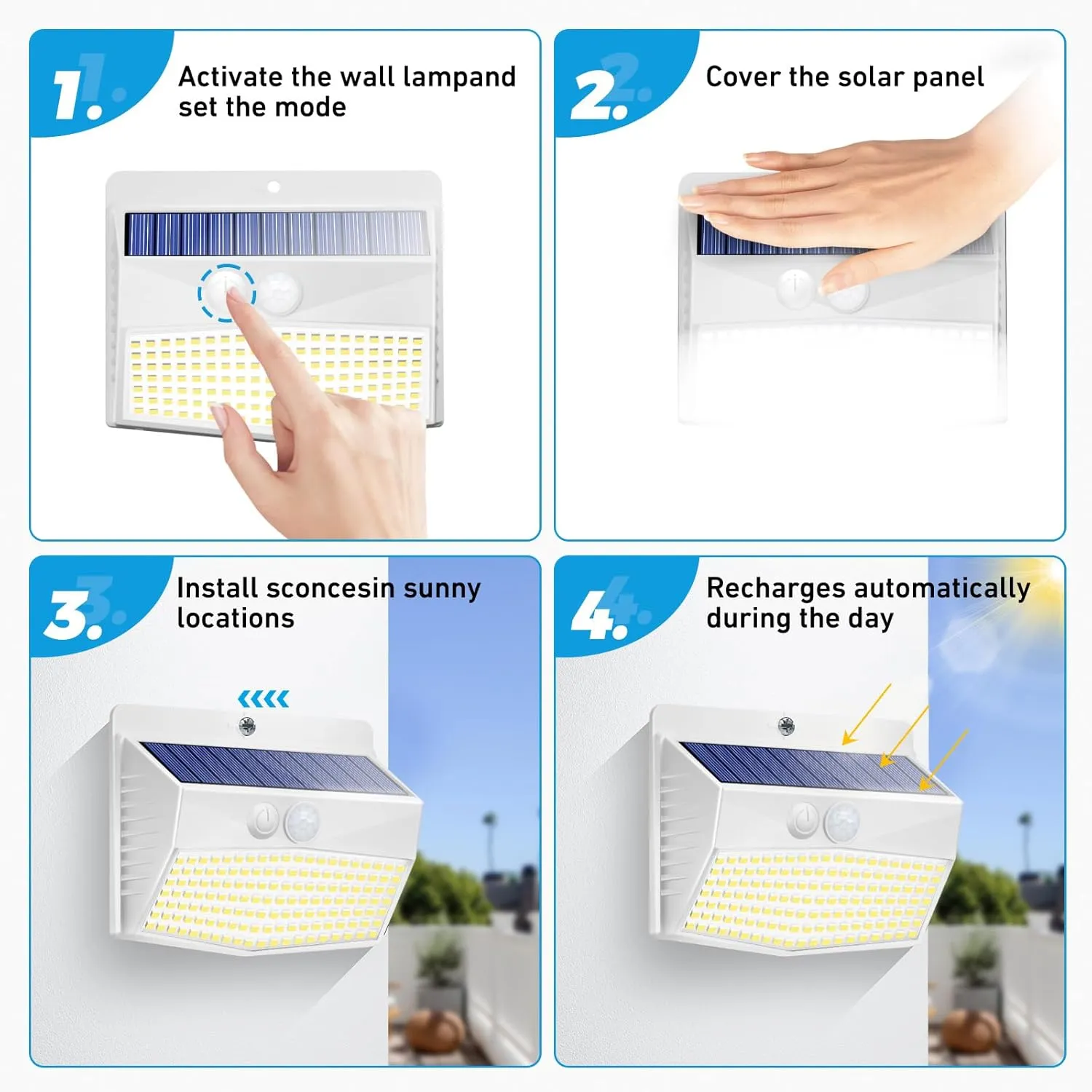 Solar Lights Outdoor Motion Sensor [138 LED/6 Packs] Solar Security Light with 3 Lighting Modes Wall Lights Waterproof Solar Powered Lights for Garden Fence Yard Deck, White