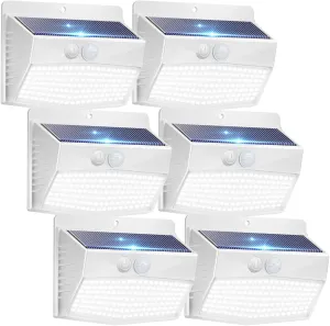 Solar Lights Outdoor Motion Sensor [138 LED/6 Packs] Solar Security Light with 3 Lighting Modes Wall Lights Waterproof Solar Powered Lights for Garden Fence Yard Deck, White