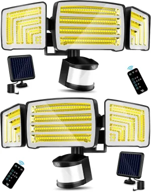 Solar Motion Sensor Flood Lights Outdoor - 4000LM 4 Lighting Modes, 72FT Sensing Distance, Split 3000mAh Solar Panel, IP65 Security Lights with Remote for Porch Yard Patio Garage 2Pack