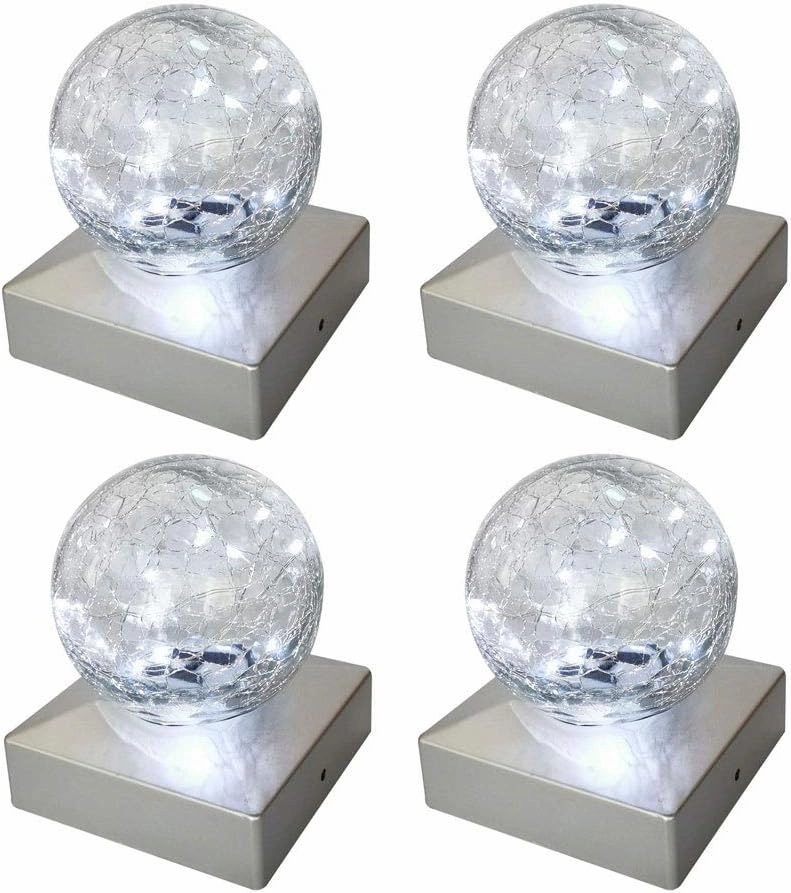 Solar Post Lights - Outdoor Post Cap Light for Fence Deck or Patio Garden Decoration- Solar Powered Gazing Ball Caps, LED Lighting, Lamp Fits 4x4 - White 4 Pack