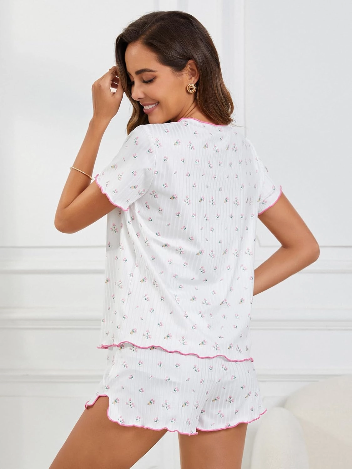 SOLY HUX Pajama Set for Women Cute Print Short Sleeve Tee and Shorts Lounge Sleepwear