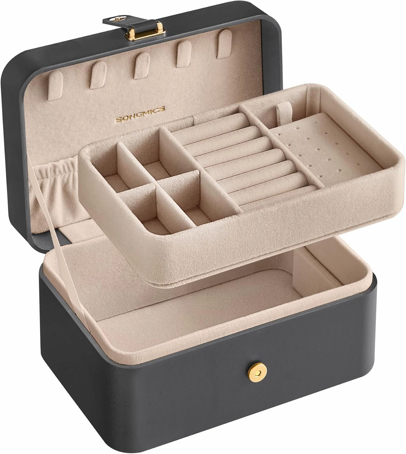 SONGMICS Jewelry Box, Travel Jewelry Case, 2-Layer Jewelry Holder Organizer, Portable Versatile Earring Storage, for Larger Accessories, Slate Gray UJBC166G01