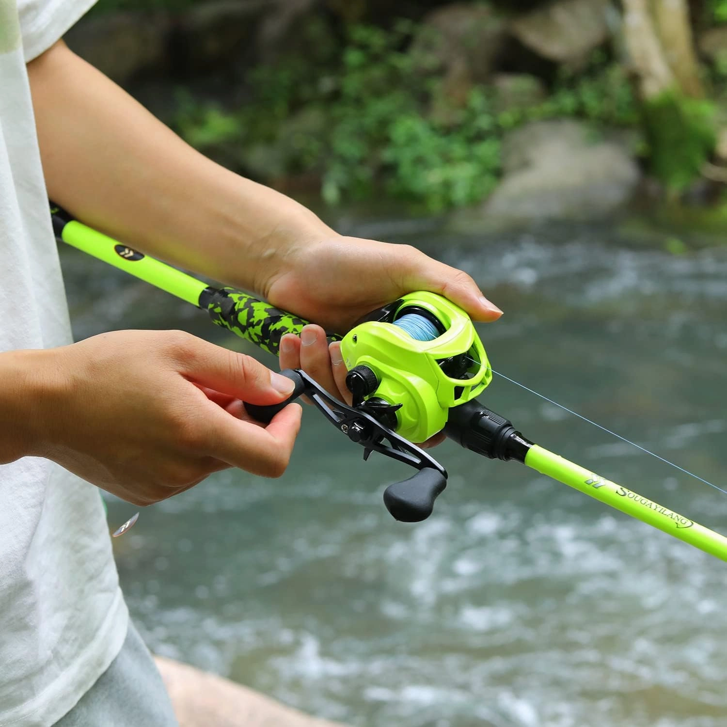Sougayilang Baitcast Reel and Fishing Rod Combo, IM7 Graphite 2-Piece Blank Rods,EVA Handle & “S” Style Hook Keeper