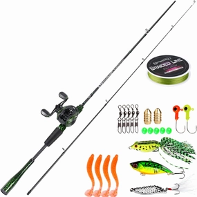 Sougayilang Casting Fishing Rod Combos, IM6 Graphite 2Pc Blanks, Anti-Reverse Baitcasting Reel, Stainless Steel Guides