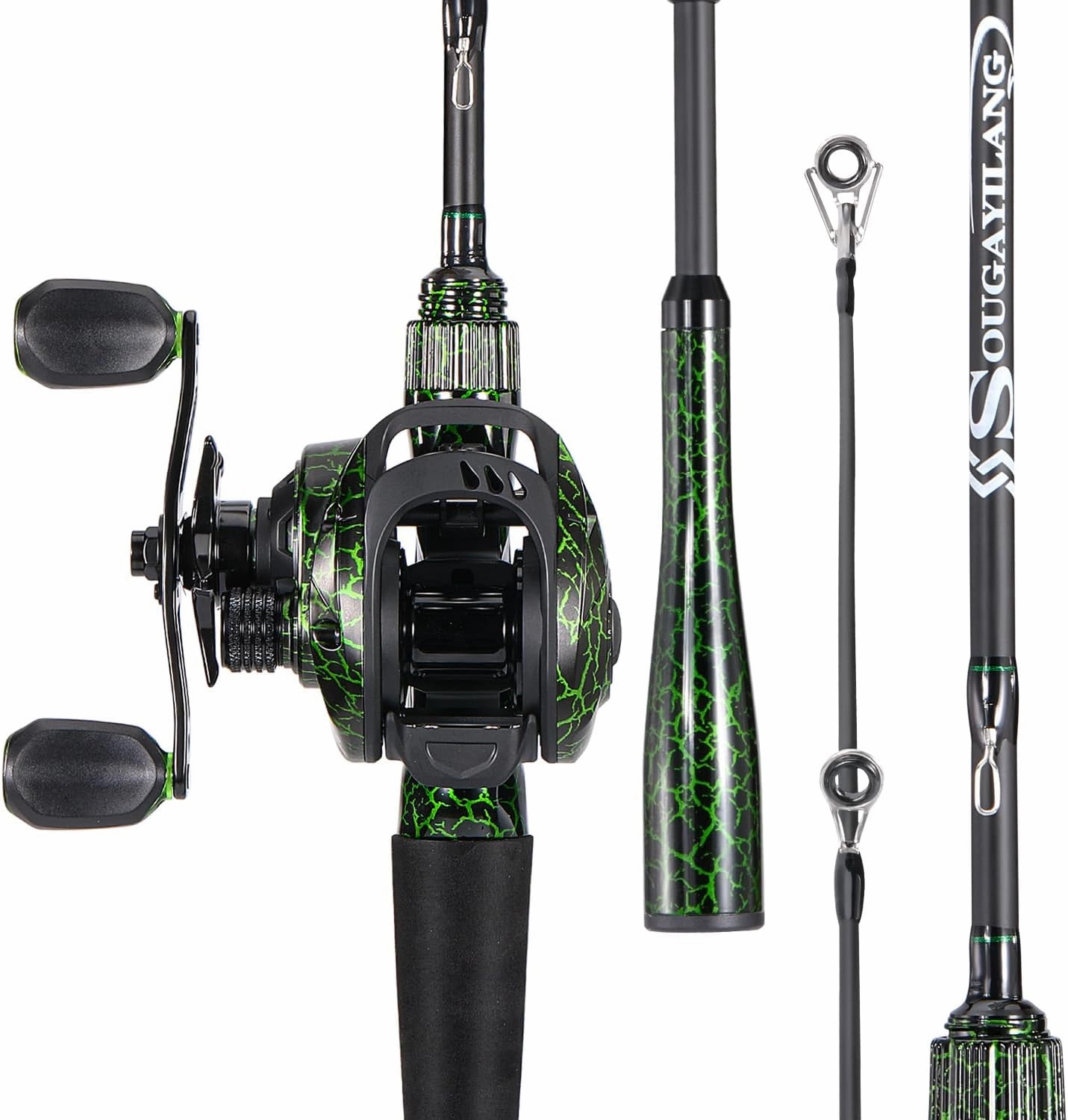 Sougayilang Casting Fishing Rod Combos, IM6 Graphite 2Pc Blanks, Anti-Reverse Baitcasting Reel, Stainless Steel Guides