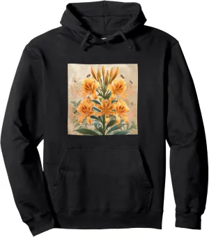 Spider Lily Flower Blooming With Bees Around Graphic Pullover Hoodie