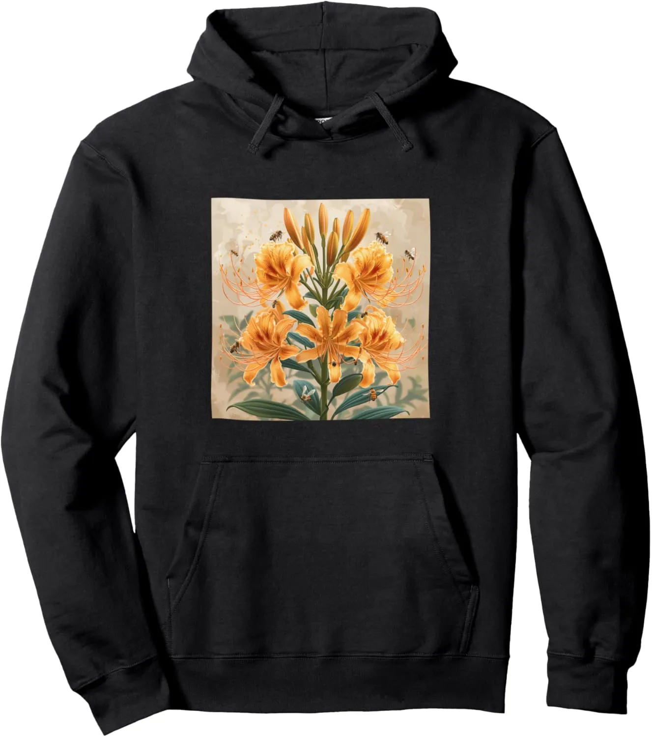 Spider Lily Flower Blooming With Bees Around Graphic Pullover Hoodie