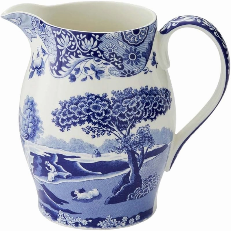 Spode Blue Italian Pitcher | 3.5 Pint Capacity | Home Décor for Mantel or Centerpiece | Use as a Water Jug or Flower Vase | Made of Fine Porcelain | Dishwasher Safe