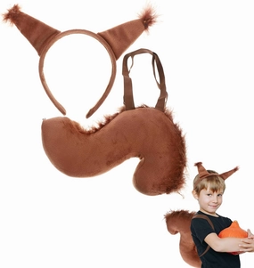 Squirrel Costume Set, Squirrel Ears Headband and Squirrel Tail, Halloween Animal Costume Cosplay for Kids Adults, Coffee