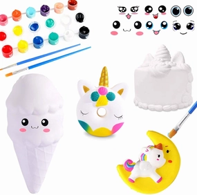 Squishies Painting Kit for Kids,DIY Dessert Paint Toys White Blank Arts and Crafts Kawaii Soft Creamy Squishy Slow Rise Making Kit for Girls Boys Party Favors Toys Stress Anxiety Relief for Kid Adult