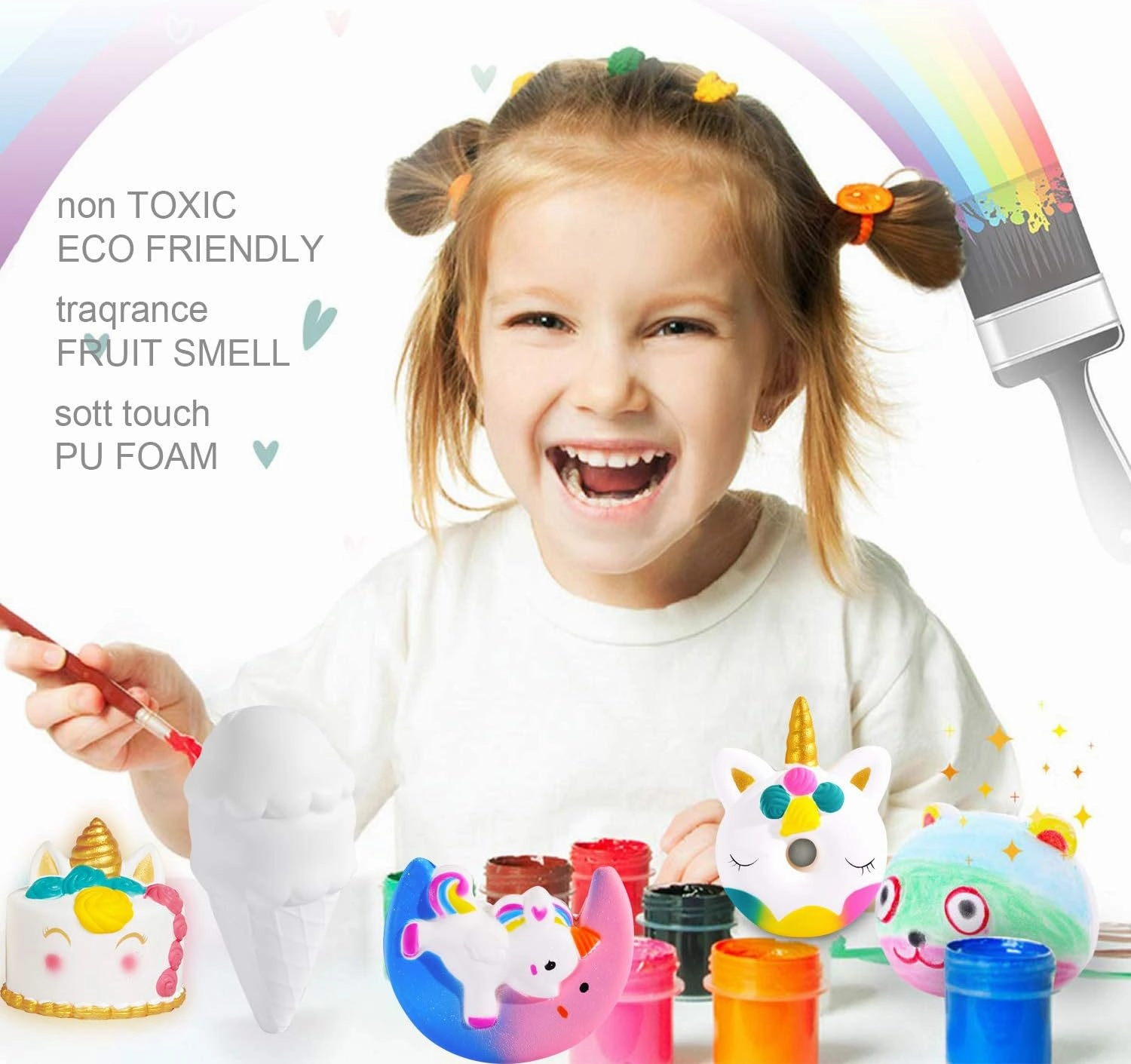 Squishies Painting Kit for Kids,DIY Dessert Paint Toys White Blank Arts and Crafts Kawaii Soft Creamy Squishy Slow Rise Making Kit for Girls Boys Party Favors Toys Stress Anxiety Relief for Kid Adult