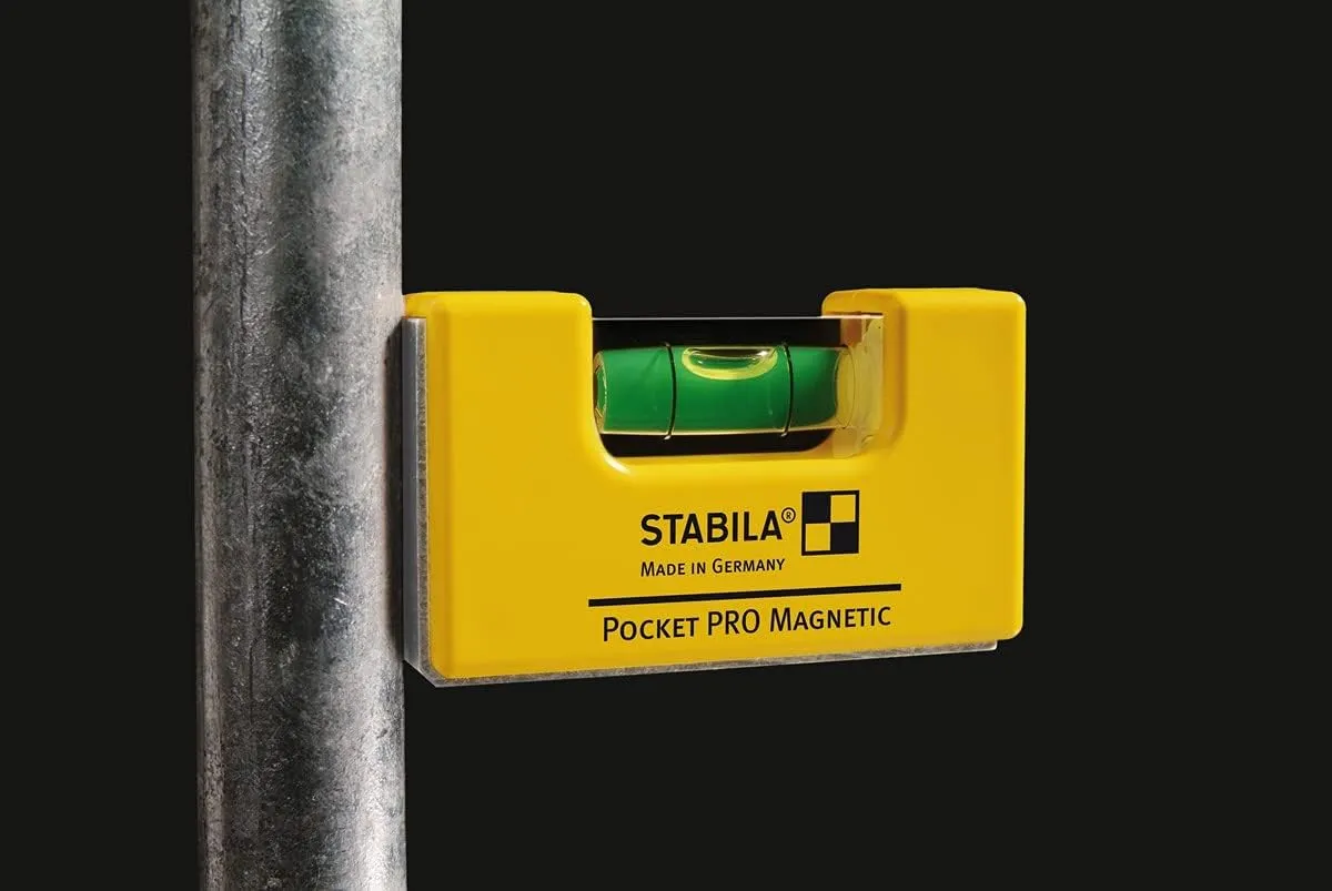 STABILA Pocket PRO Magnetic mini spirit level with belt clip, 7 cm, strong rare earth magnet, 1 horizontal level, made in Germany, yellow, 15 x 8 x 20 cm