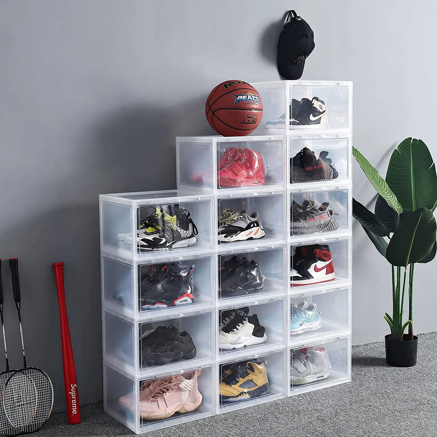 Stackable Clear Sneaker Shoe Box Organizer With Lids 2 Pack