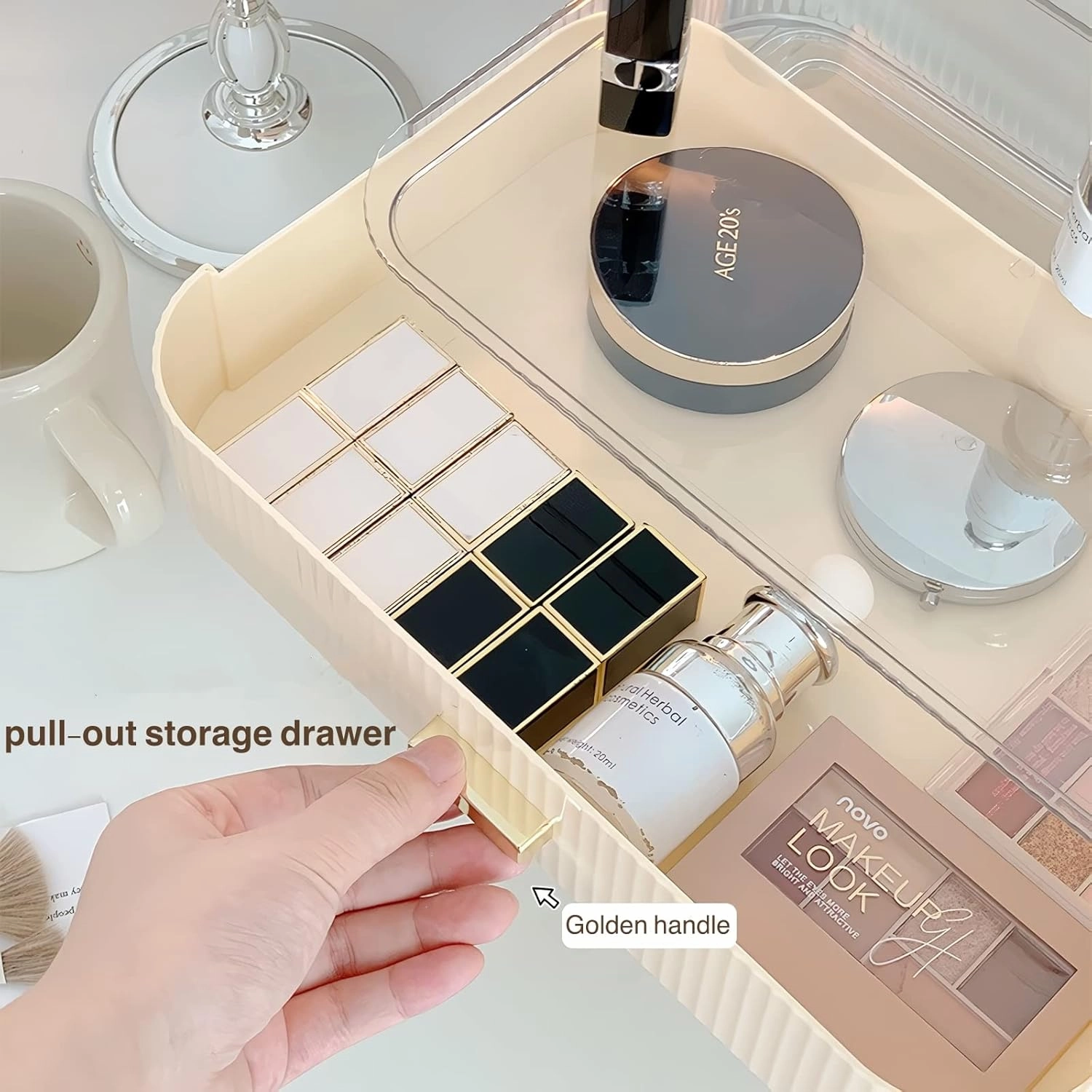 Stackable Plastic Organizer Big & Spacious Drawer | Organize Eyeshadow Palettes, Cosmetics, and Beauty Supplies on a Vanity. White
