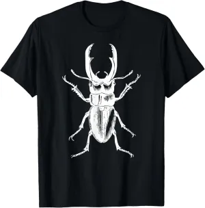 Stag Beetle T-Shirt White Drawing Stag Beetle Tee Shirt T-Shirt