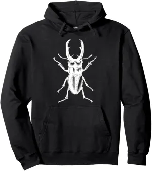 Stag Beetle White Drawing Pullover Hoodie