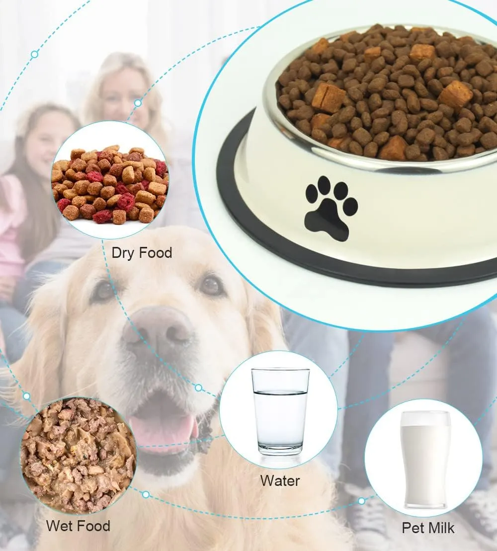 Stainless Steel Dog Bowls, Food and Water Non Slip Anti Skid Stackable Pet Puppy Dishes for Small, Medium and Large Dogs (2 Pack)