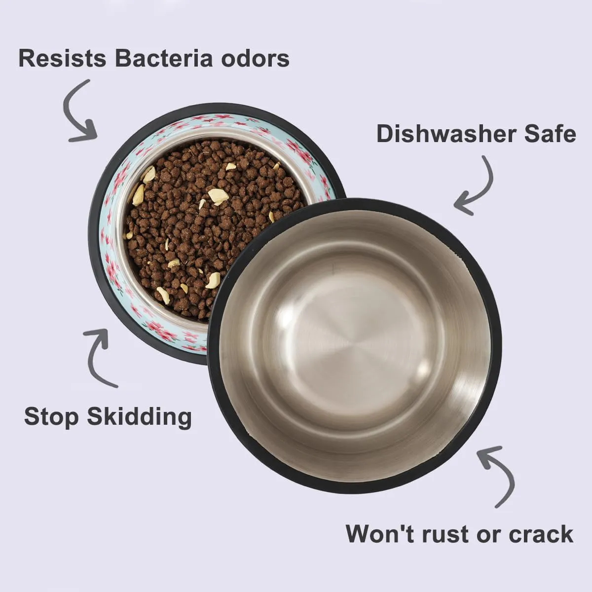 Stainless Steel Dog Bowls, Food and Water Non Slip Anti Skid Stackable Pet Puppy Dishes for Small, Medium and Large Dogs (2 Pack)