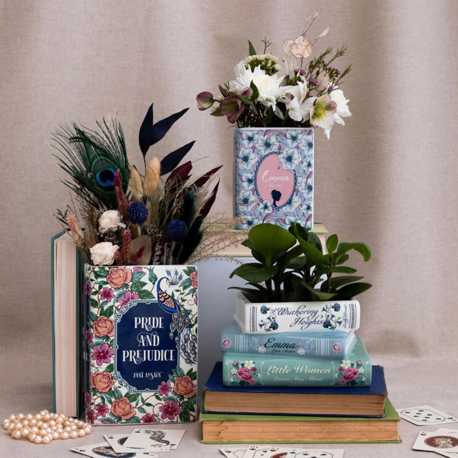 Steel Mill & Co Original Book-Shaped Decorative Vase, Ceramic Vases for Home Decor, Cute Bookshelf Decor, Unique Vase for Book Lovers (Large - Pride and Prejudice)