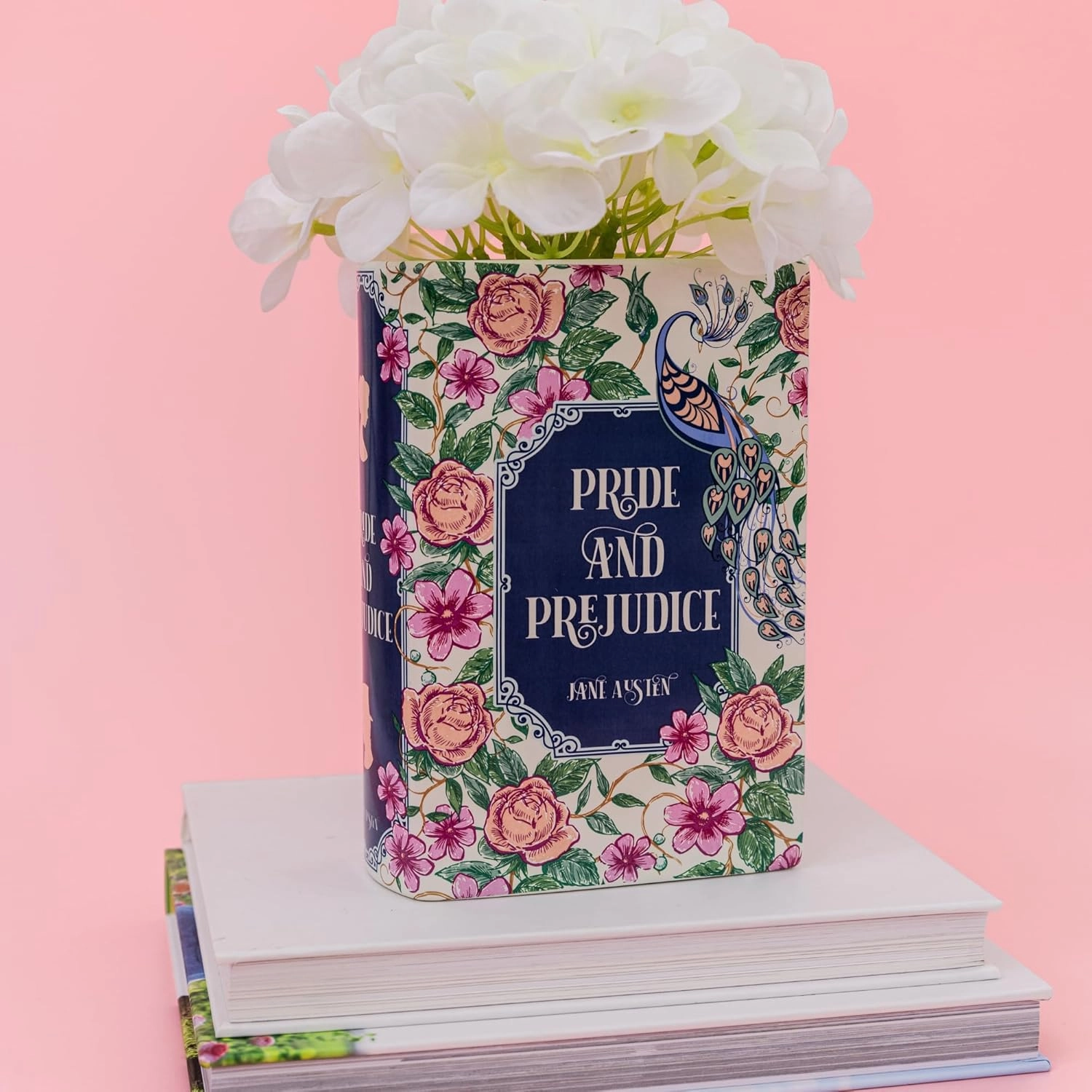 Steel Mill & Co Original Book-Shaped Decorative Vase, Ceramic Vases for Home Decor, Cute Bookshelf Decor, Unique Vase for Book Lovers (Large - Pride and Prejudice)