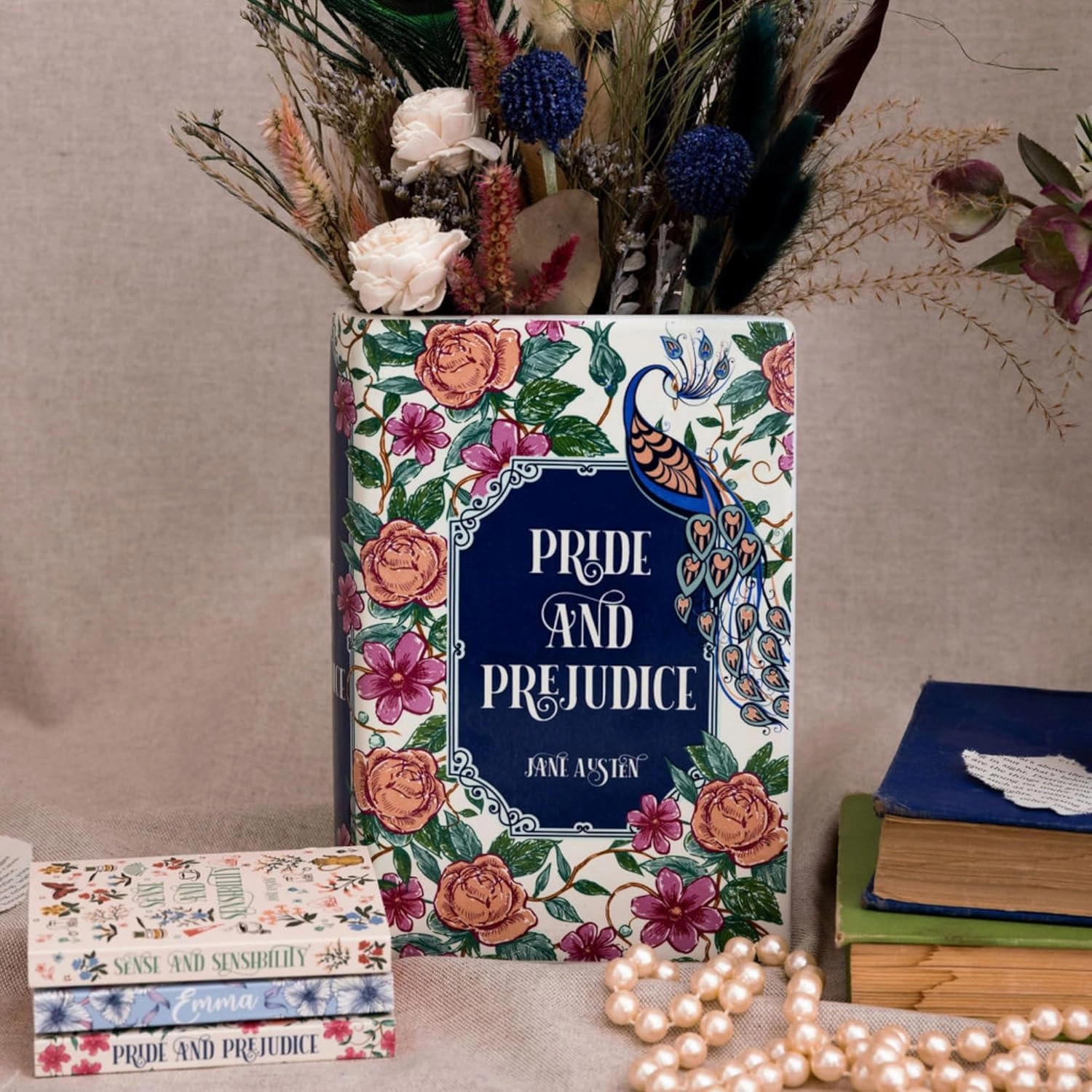 Steel Mill & Co Original Book-Shaped Decorative Vase, Ceramic Vases for Home Decor, Cute Bookshelf Decor, Unique Vase for Book Lovers (Large - Pride and Prejudice)