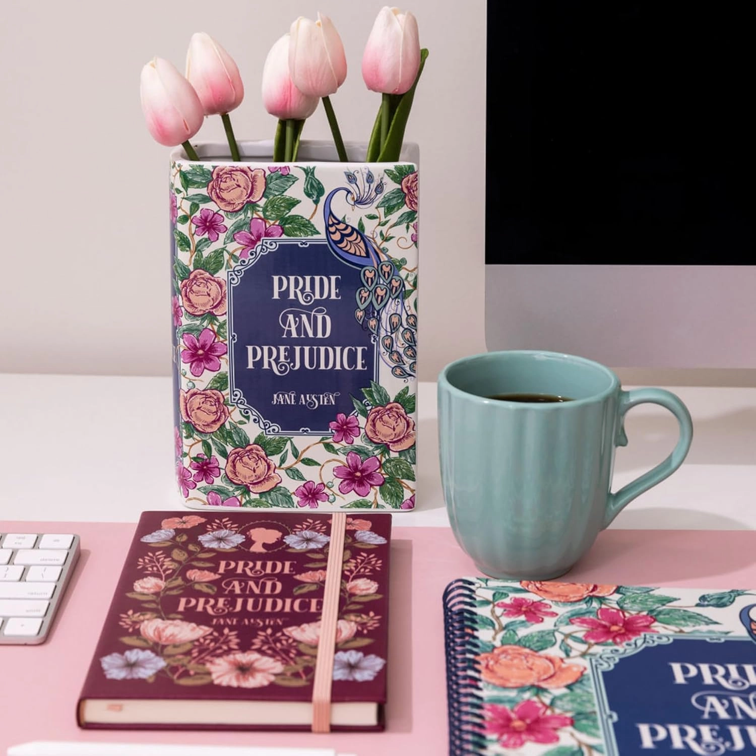 Steel Mill & Co Original Book-Shaped Decorative Vase, Ceramic Vases for Home Decor, Cute Bookshelf Decor, Unique Vase for Book Lovers (Large - Pride and Prejudice)