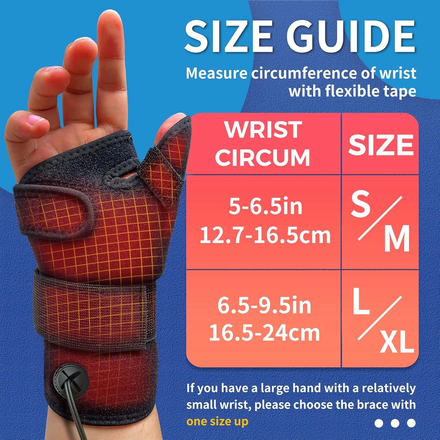 sticro Wrist Thumb Brace Heating Pad for Arthritis and Carpal Tunnel Relief, Hand Heating Pad for Sprains Trigger Thumb, Tendonitis Pain Relief - Left Right Hand (S/M)