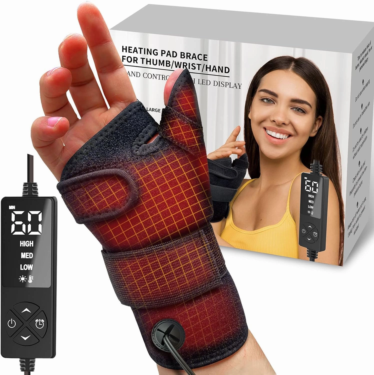 sticro Wrist Thumb Brace Heating Pad for Arthritis and Carpal Tunnel Relief, Hand Heating Pad for Sprains Trigger Thumb, Tendonitis Pain Relief - Left Right Hand (S/M)