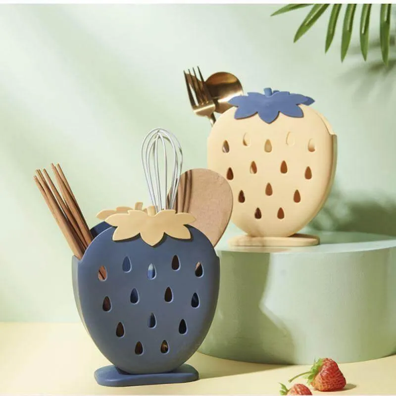 Strawberry Cutlery Organizer - Cute Kitchen Storage Set 2PCS