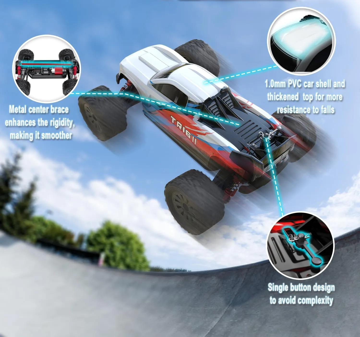 STREETSTAR 1/16 Scale All Terrain RC Car, 40KPH High Speed 4WD Electric Vehicle with 2.4 GHz Remote Control, Waterproof, 1800mAh Li-Po, 30  Min Playtime - TR-16 Red.