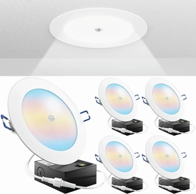 Sunco Motion Sensor Recessed Light 6 Inch LED, Slim Downlight with Junction Box, 1200 Lumens, Selectable CCT 2700K/3000K/4000K/5000K/6000K, Dimmable, 12W UL/ETL 4 Pack