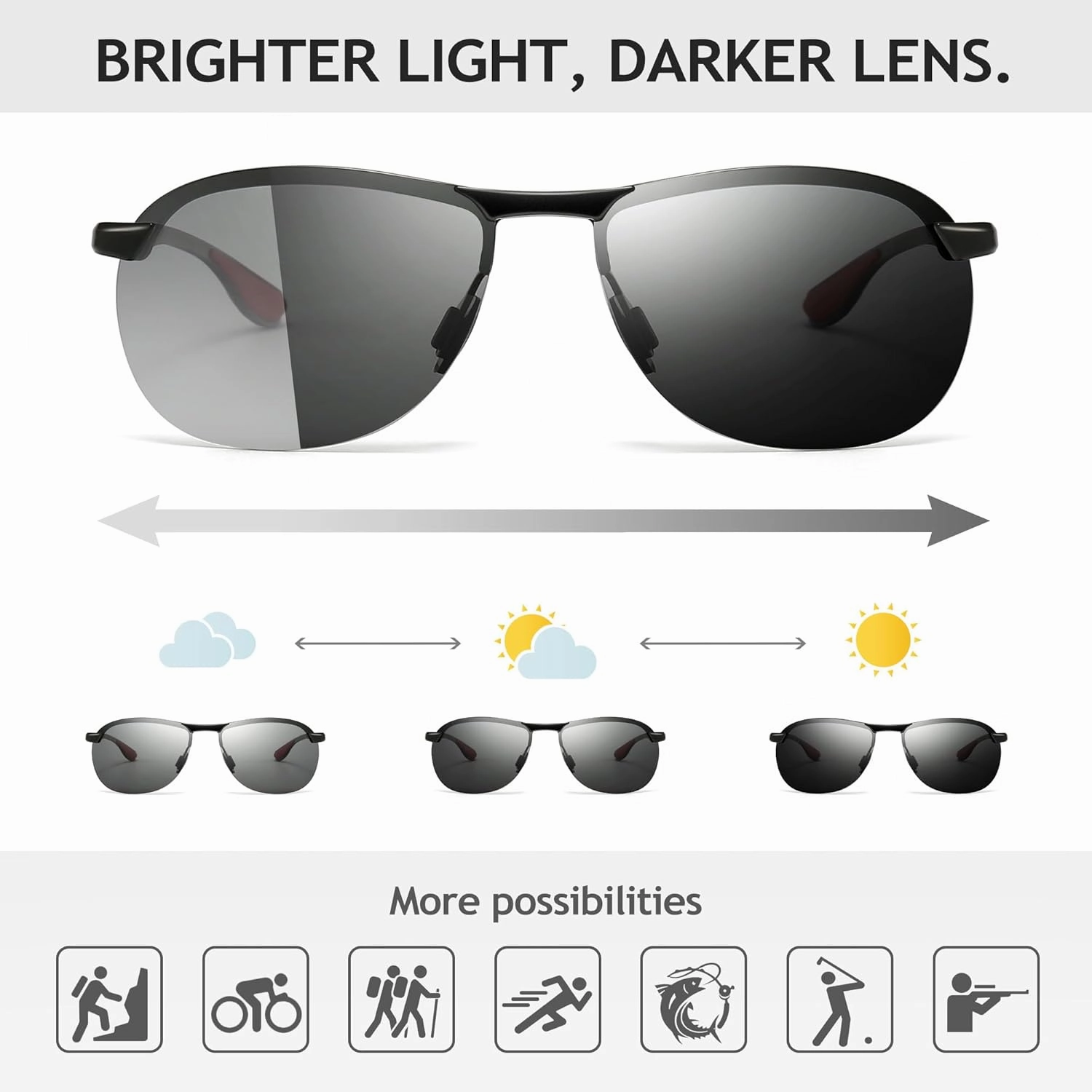 SUNGAIT Ultra Lightweight Polarized Sunglasses Men Rectangular Metal Frame with Spring Hinge