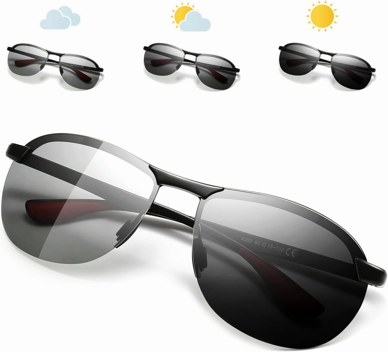 SUNGAIT Ultra Lightweight Polarized Sunglasses Men Rectangular Metal Frame with Spring Hinge