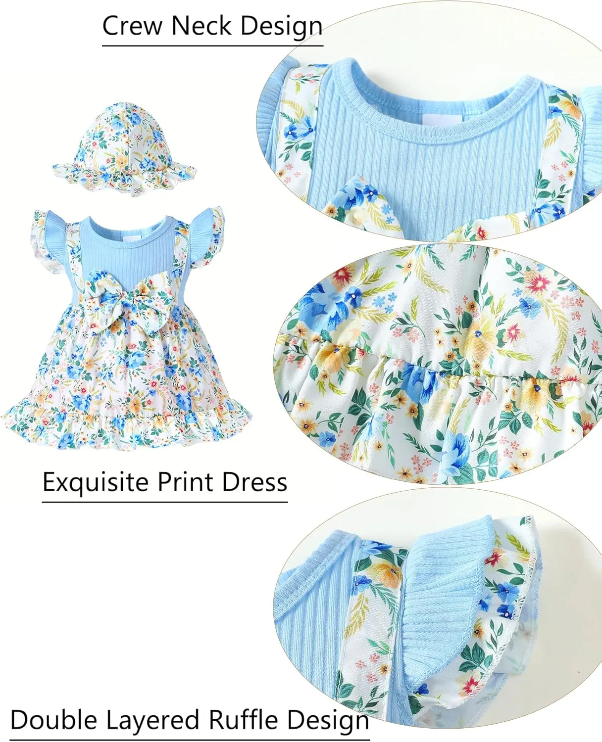 SUNNY PIGGY Baby Girl Clothes Newborn Infant Dress Outfit 0 3 6 9 12 18 24 Months Skirt Set Headband Hat