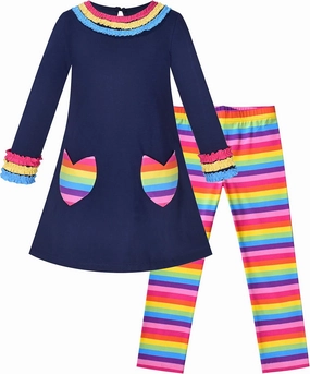 Sunny Fashion Girls Outfit Set 2 Piece Cotton Heart Casual Dresss Top Pants