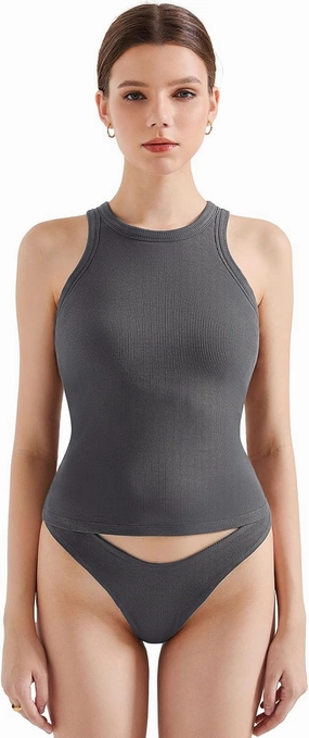 SUUKSESS Women Padded Cotton Ribbed Tank Tops 2025 High Neck Racerback Basic Tops