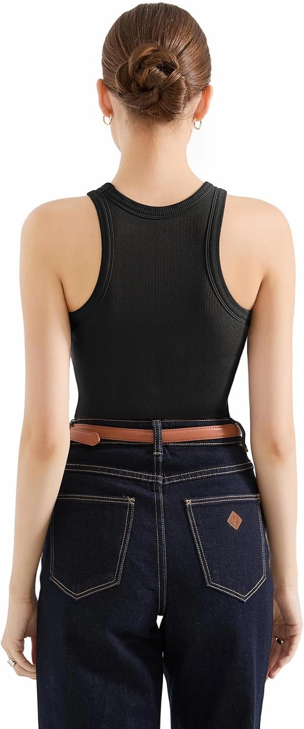 SUUKSESS Women Padded Cotton Ribbed Tank Tops 2025 High Neck Racerback Basic Tops