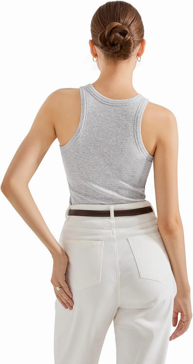 SUUKSESS Women Padded Cotton Ribbed Tank Tops 2025 High Neck Racerback Basic Tops