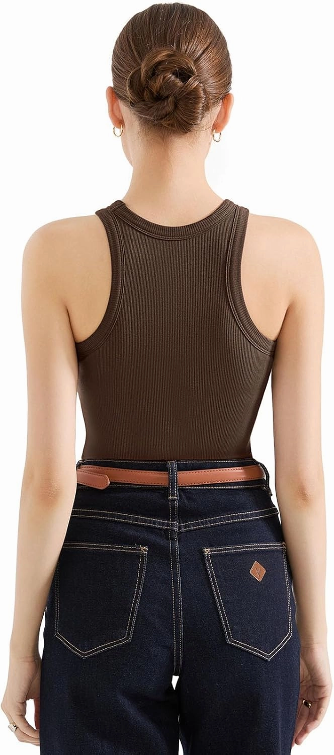 SUUKSESS Women Padded Cotton Ribbed Tank Tops 2025 High Neck Racerback Basic Tops