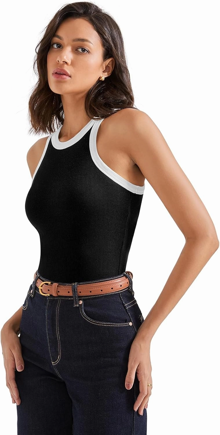SUUKSESS Women Padded Cotton Ribbed Tank Tops 2025 High Neck Racerback Basic Tops