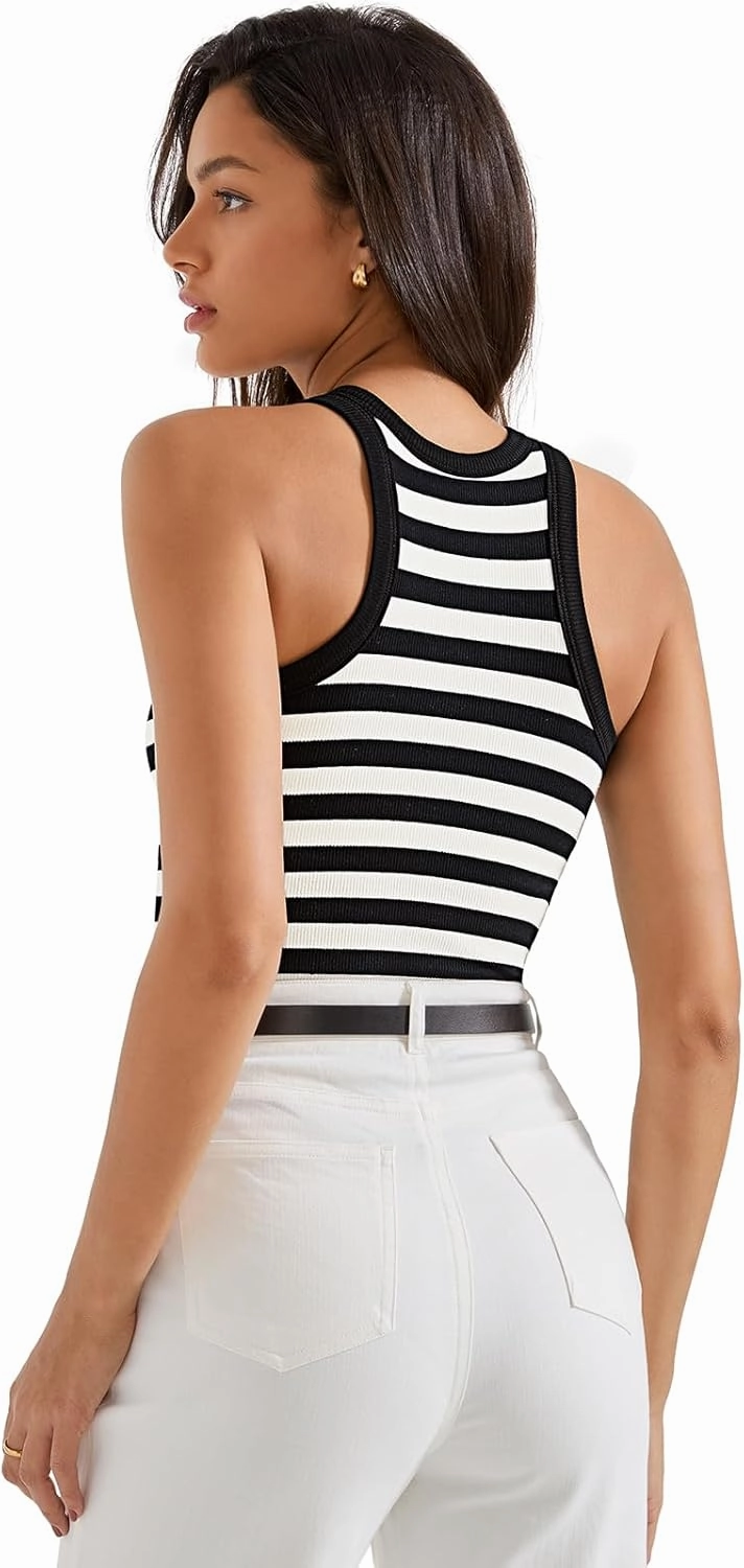 SUUKSESS Women Padded Cotton Ribbed Tank Tops 2025 High Neck Racerback Basic Tops