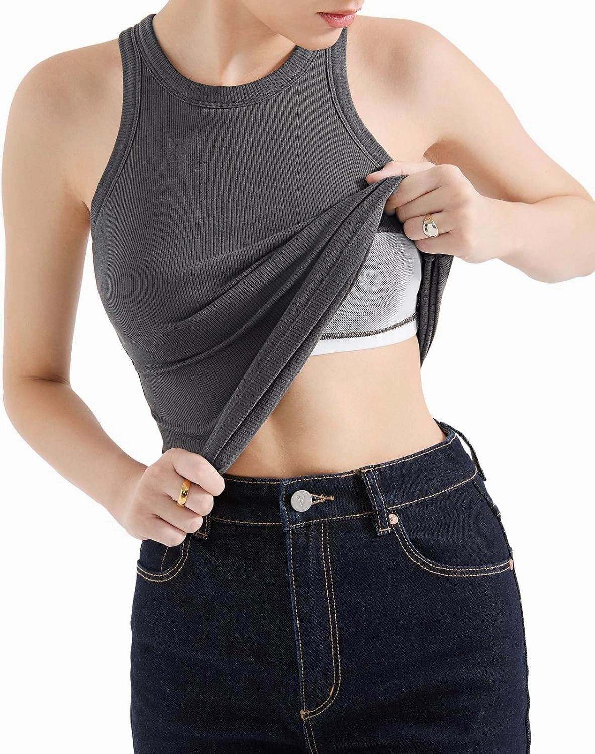 SUUKSESS Women Padded Cotton Ribbed Tank Tops 2025 High Neck Racerback Basic Tops