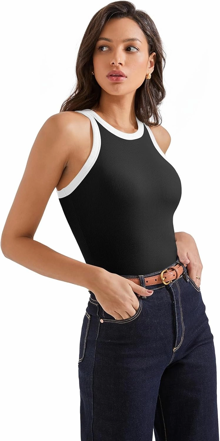 SUUKSESS Women Padded Cotton Ribbed Tank Tops 2025 High Neck Racerback Basic Tops