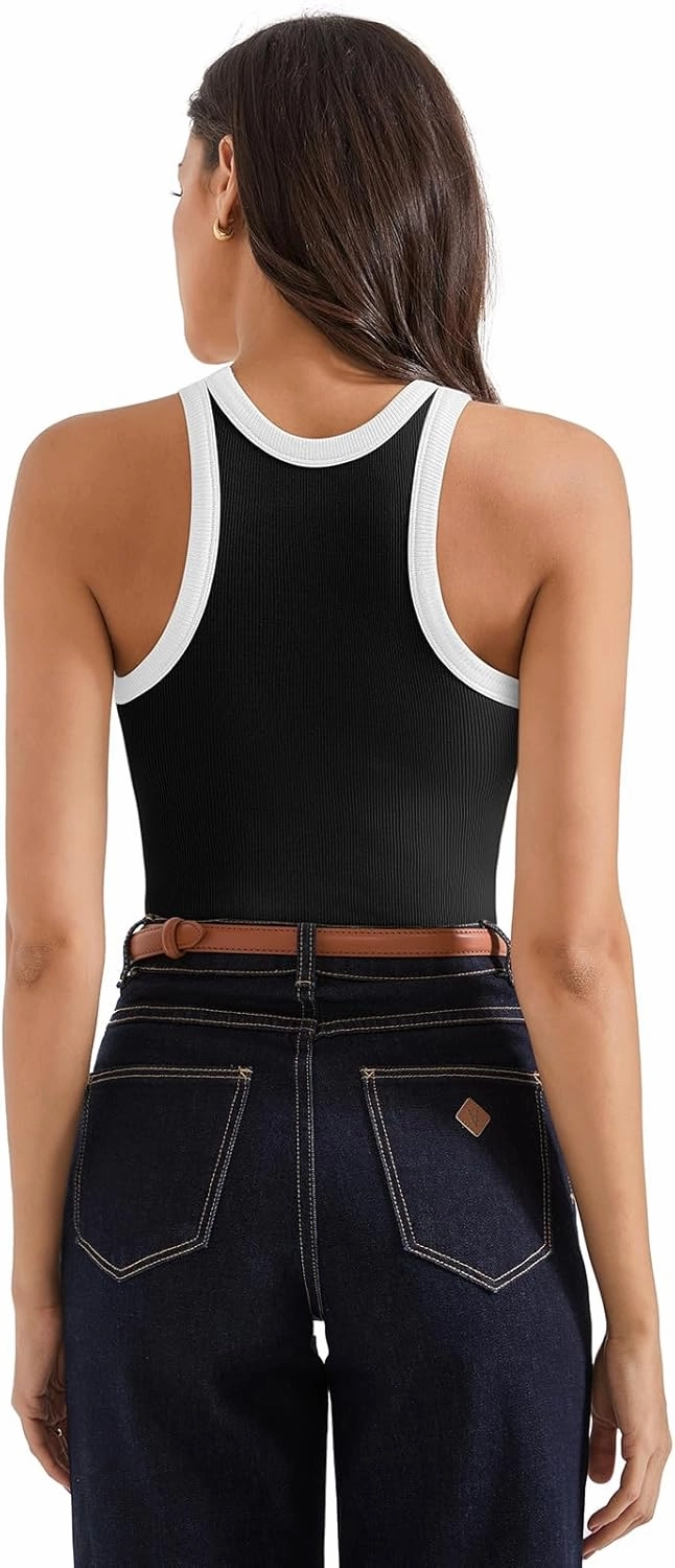 SUUKSESS Women Padded Cotton Ribbed Tank Tops 2025 High Neck Racerback Basic Tops